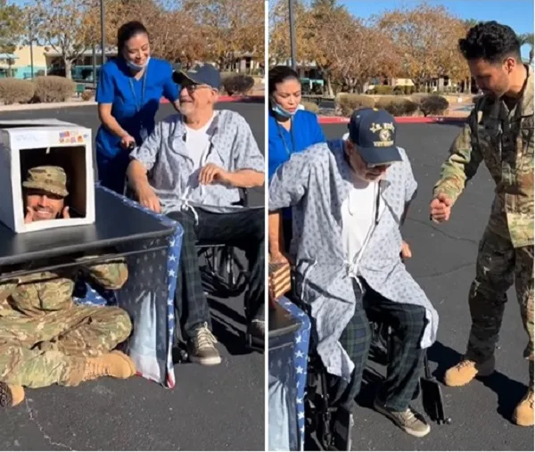 American soldier surprises and excites his veteran father – the ‘icing on the cake’ happens at the end