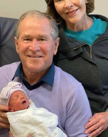 Former President George W. Bush happily greets new grandson named after his great-grandfathers